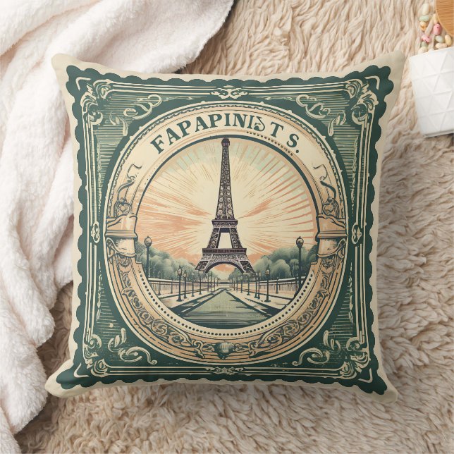 Retro Sunset French Eiffel Tower Paris France Throw Pillow (Blanket)