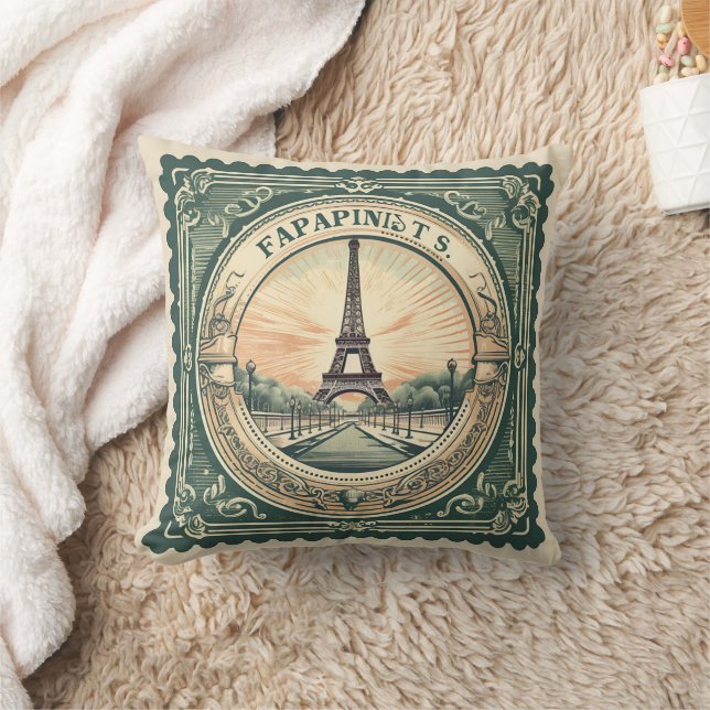 Retro Sunset French Eiffel Tower Paris France Throw Pillow (Blanket)