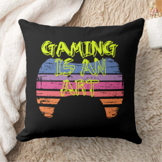 Retro Sunset Gaming Controller Art Gamer Quote Throw Pillow