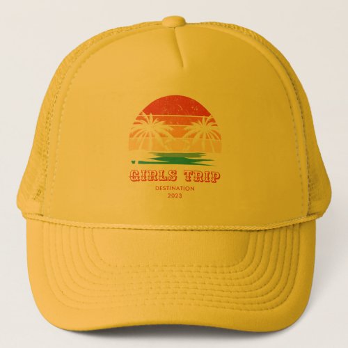 Retro sunset Girls trip bachelorette Matching Trucker Hat