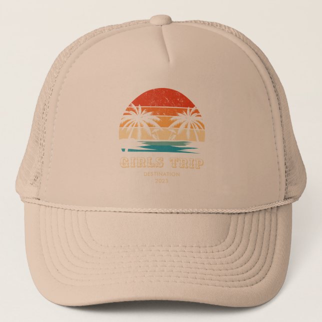 Retro sunset Girls trip bachelorette Matching Trucker Hat (Front)