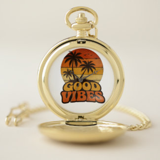 Retro Sunset Good Vibes Vintage Pocket Watch