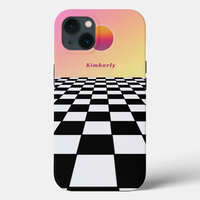 Retro Sunset Gradient Checkerboard Case-Mate iPhone Case (Back)