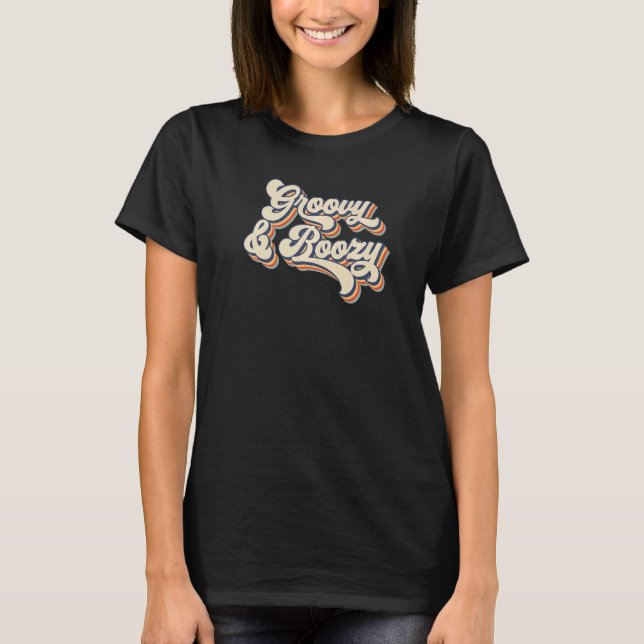 Retro Sunset Groovy & Boozy Bachelorette Party Bri T-Shirt (Front)
