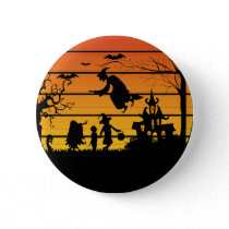 Retro sunset Halloween witch spooky scary groovy  Button