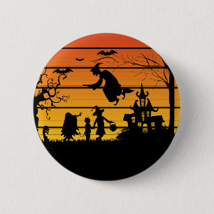 Retro sunset Halloween witch spooky scary groovy Button