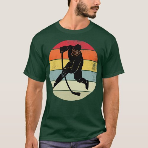 Retro Sunset Hockey Player Gift T_Shirt