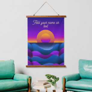 Retro Sunset Horizon Personalized Wall Hanging Tapestry