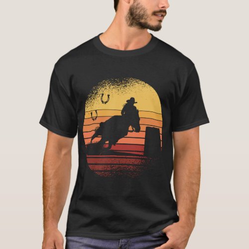 Retro Sunset Horse Barrel Racing Rodeo T_Shirt