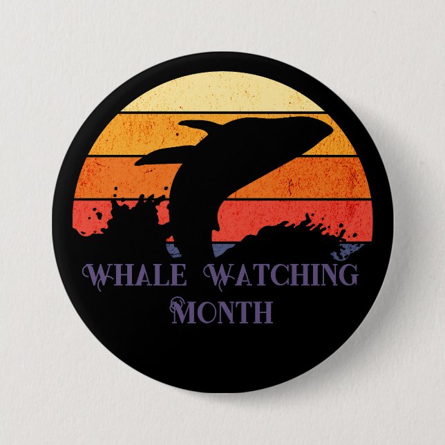 Retro Sunset Humpback Whale Breaching Button (Front)