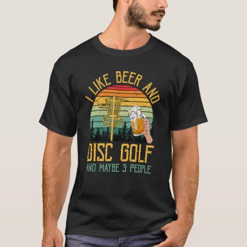Retro Sunset I Like Beer  Disk Golf Basket Frisbe T_Shirt