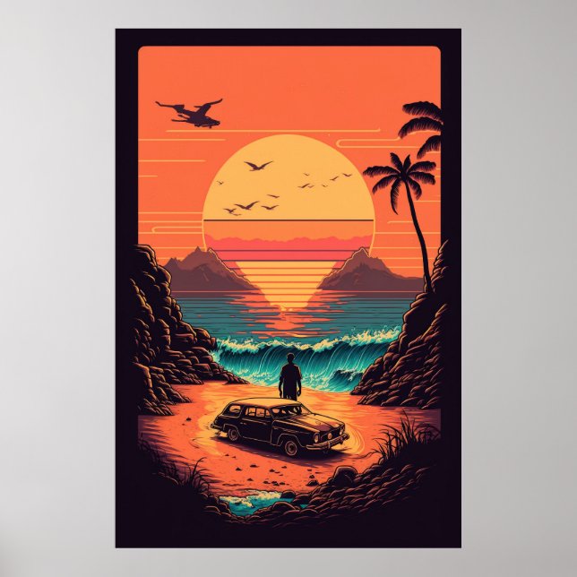 Retro sunset in beach  poster (Front)