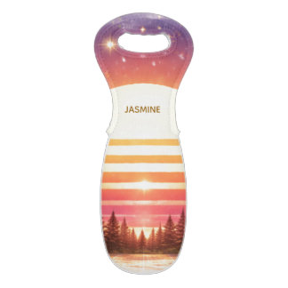 Retro Sunset in Forest Custom Family Name Wine Bag