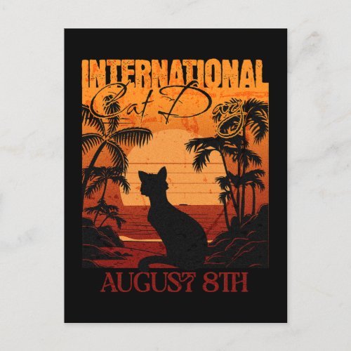 Retro Sunset International Cat Day Postcard