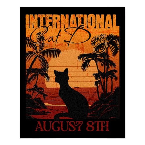 Retro Sunset International Cat Day Poster