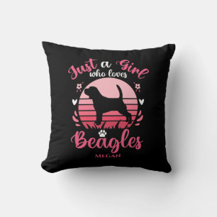 Retro Sunset Just a Girl Who Loves Beagles Name Throw Pillow
