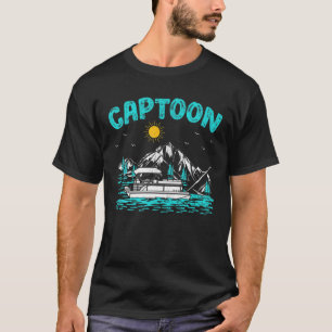 Retro Sunset Lake Boating Captoon Pontoon Captain T-Shirt