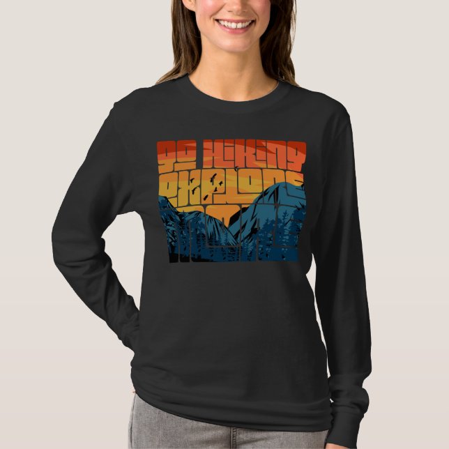 Retro Sunset Landscape Hiking Adventure Explore T-Shirt (Front)