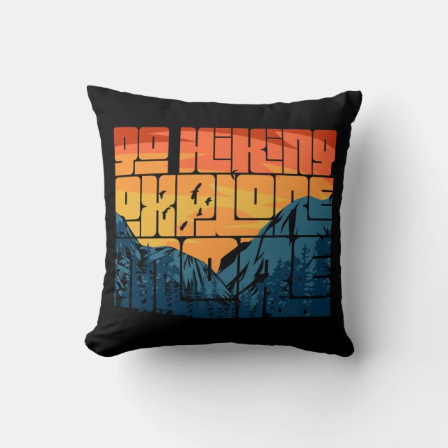 Retro Sunset Landscape Hiking Adventure Explore Throw Pillow (Front)