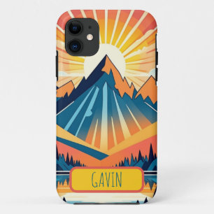 Retro Sunset Landscape Personalized iPhone 11 Case