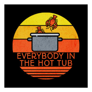 Retro Sunset Lobster Pot, Hot Tub Poster