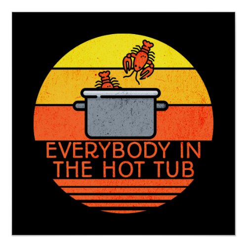 Retro Sunset Lobster Pot Hot Tub Poster