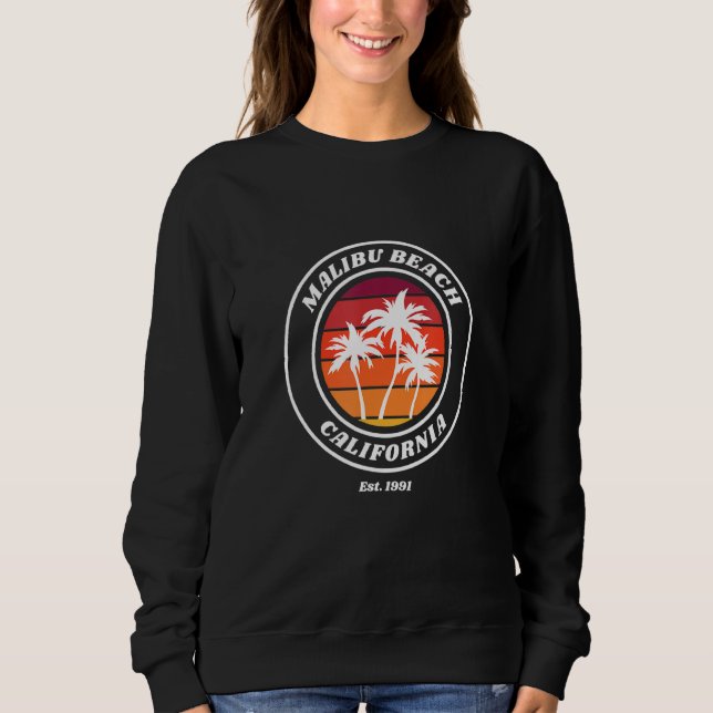 Retro Sunset Malibu California Beach Palm Tree  Ar Sweatshirt (Front)