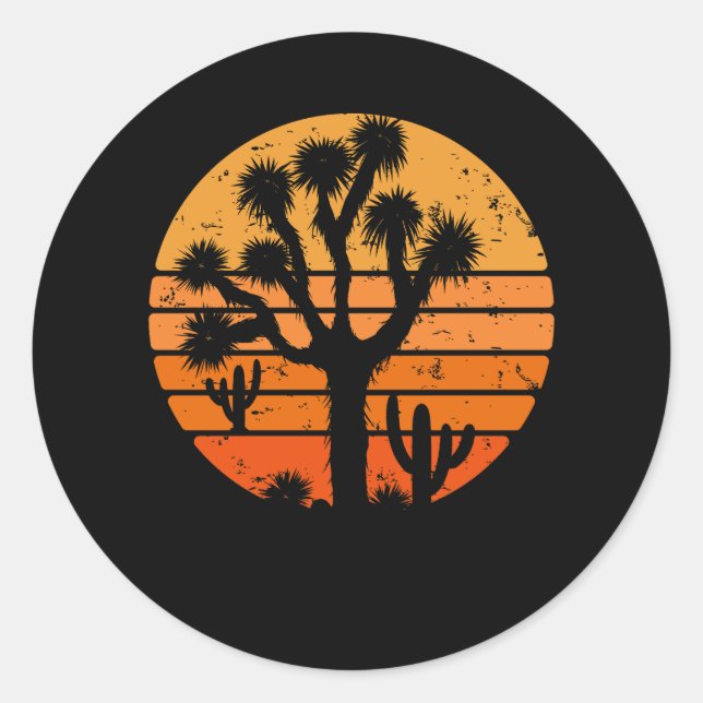Retro Sunset Minimalist Joshua Tree Forest Graphic Classic Round Sticker (Front)