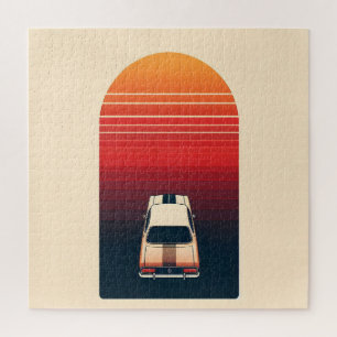 Retro Sunset Minimalist Vintage Car Road Trip Jigsaw Puzzle