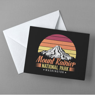 Retro Sunset Mount Rainier Washington Illustration Postcard