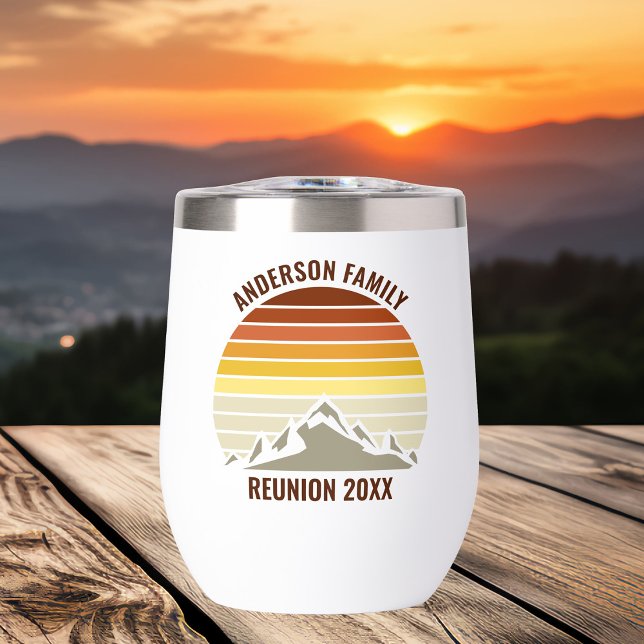 Retro Sunset Mountain Family Reunion Keepsake Thermal Wine Tumbler (Creator Uploaded)
