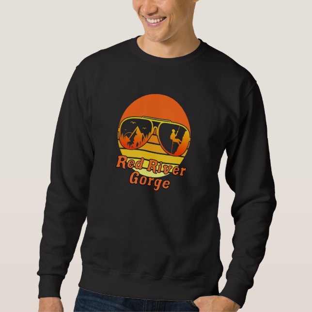 Retro Sunset Mountain Kentucky Rock Climbing Red R Sweatshirt (Front)