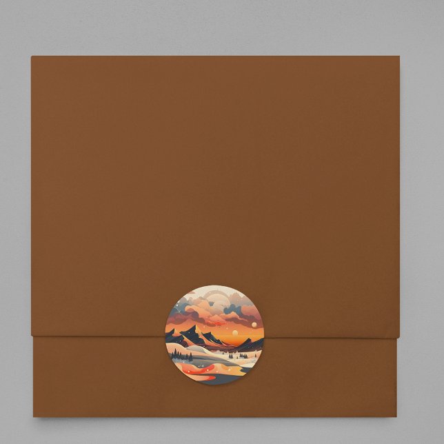 Retro Sunset Mountain Landscape Classic Round Sticker (Creator Uploaded)