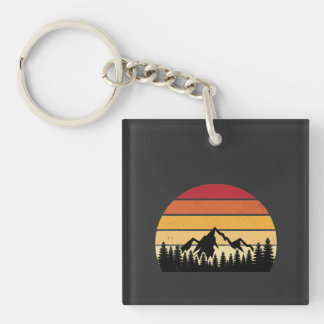 Retro Sunset Mountain Landscape | Vintage Nature  Keychain