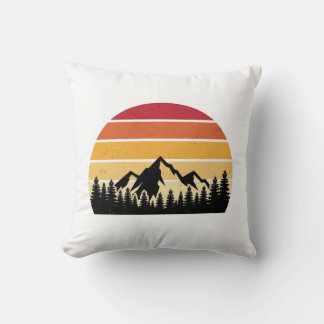 Retro Sunset Mountain Landscape | Vintage Nature  Throw Pillow