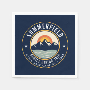Retro Sunset Mountains Family Hiking Trip Paper Napkins