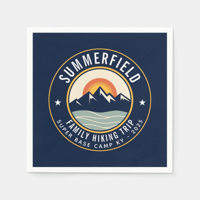 Retro Sunset Mountains Family Hiking Trip Paper Napkins (Front)