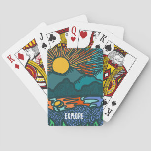 Retro Sunset Mountains Poker Cards