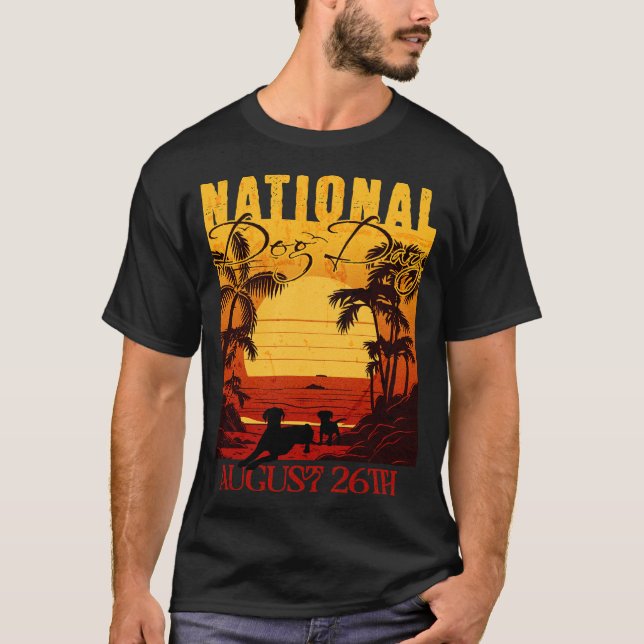 Retro Sunset National Dog Day T-Shirt (Front)