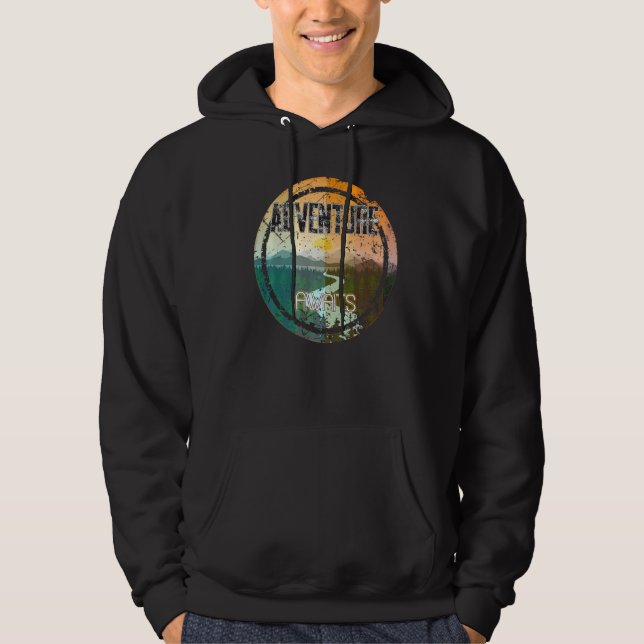 Retro Sunset Natural Lake Mountain Adventure Await Hoodie (Front)