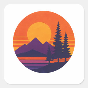 Retro Sunset Nature Vibes   Vintage 80s Esthetic  Square Sticker