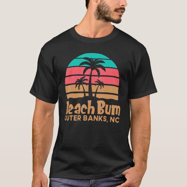 Retro Sunset Obx Beach Bum Outer Banks North Carol T-Shirt (Front)