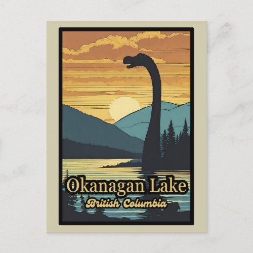 Retro sunset Ogopogo the Okanagan Lake Monster 70s Postcard