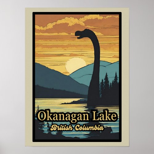 Retro sunset Ogopogo the Okanagan Lake Monster 70s Poster