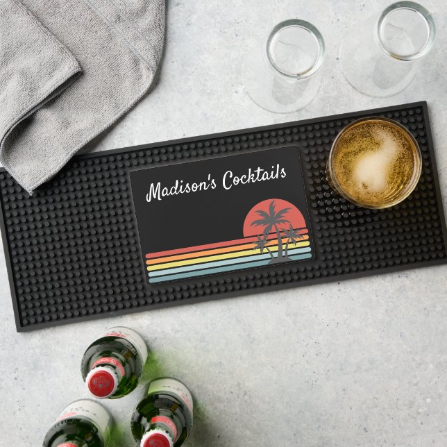 Retro Sunset Palm Trees Cocktails Bar Mat (Insitu (Bar 1))