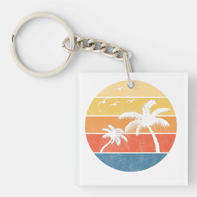 Retro Sunset Palm Trees Keychain (Front)