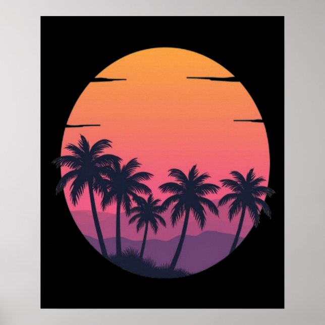 Retro Sunset Palm Trees Poster (Front)