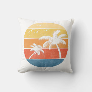 Retro Sunset Palm Trees Throw Pillow