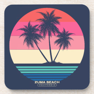 Retro Sunset Palm Trees Zuma Beach Beverage Coaster