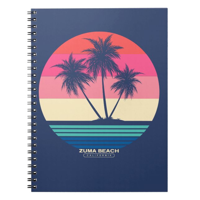 Retro Sunset Palm Trees Zuma Beach Notebook (Front)